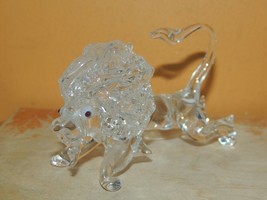 Art Glass Lion clear 4&quot; x 2.25&quot; unmarked Italian Murano style delicate miniature - £9.94 GBP