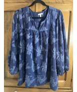 Maurices Tunic Top Women&#39;s 3XL Blue Floral Long Sleeve Gathered Peasant ... - $14.03