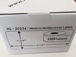 Dymo HL-30334 Medium Multipurpose Labels 1000 1-1/4" x 2-1/4" New 1 Roll - £7.85 GBP