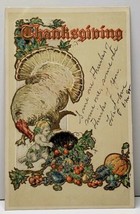 Thanksgiving Greeting Gold Gilded Turkey Cherub 1906 Embossed Postcard A6 - £6.95 GBP