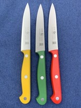Set of 3 ICEL Portugal 4” Blade High Carbon No Stain Knife Red Yellow Green - £25.42 GBP