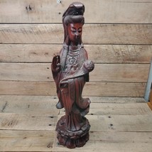 Japanese Wooden Buddhist Statue Vtg Figurine Kannon Bosatsu #2 - $49.45
