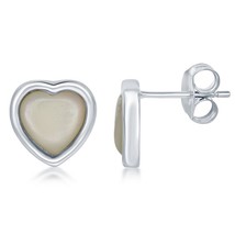 Sterling Silver Bezel Set MOP Heart Stud Earrings - £27.49 GBP