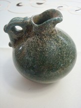 Art Pottery dark green stone ewer with handle, glazed RARE - $34.65