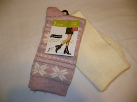 No Nonsense Women&#39;s Mid Calf Boot Socks Shoe Size 4-10 Pink Snow Flake 2 Pair - £7.86 GBP