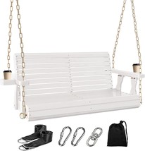 4Ft Wooden Porch Swing With Cupholders, 800 Lb. Heavy Duty Outdoor Swing Bench - £207.73 GBP