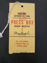 Notre Dame vs Miami Football October 11, 1980 Press Pass - £10.04 GBP