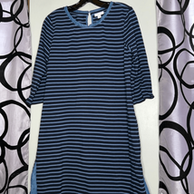 J.Jill Womens Blue Stripe Tencel Collar Hem 3/4 Sleeve Dress Size Medium - £19.69 GBP