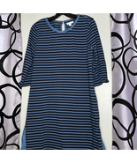 J.Jill Womens Blue Stripe Tencel Collar Hem 3/4 Sleeve Dress Size Medium - $24.50