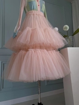 Barbie PINK Layered Tulle Midi Skirt Outfit High Waisted Puffy Tulle Tutu Skirts image 5