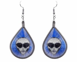 Alien Face Graphic Silk Thread Teardrop Dangle Earrings - Womens Fashion Handmad - $17.81