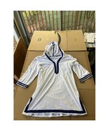 Paradise Bay Hoodie Dress SZ L Beach Lounge Cover UP V Neck White Navy N... - £7.65 GBP