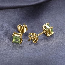 4mm Princess Lab-Created Peridot Solitaire Stud Earrings 14K Yellow Gold Plated - £58.47 GBP