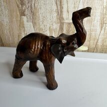 Vintage Leather Elephant Figurine Made in India Trunk Up Lucky Charm - $35.00