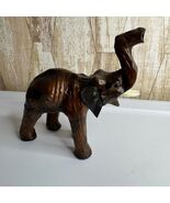 Vintage Leather Elephant Figurine Made in India Trunk Up Lucky Charm - $35.00