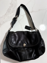 Vintage COACH Black Leather Over the Shoulder Hobo Handbag - $49.49