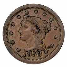 1853 Tressé Cheveux Grand Cents 1C Penny ( Extra Fin , XF État) - $105.91 CAD