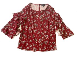 LNV Women&#39;s 3/4 Flared Sleeve Boat Neck Floral Pullover Blouse, Red Wine... - £6.60 GBP
