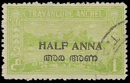 1940s INDIA / TRAVANCORE Stamp - 1/2 / 1 Overprint &quot;Half Anna&quot; 1635 - £1.16 GBP