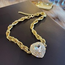 FYUAN Fashion Golden Heart Crystal Choker Necklaces for Women Geometric Chain Ne - £12.89 GBP