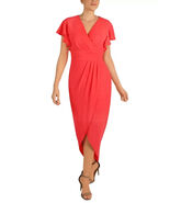 Donna Ricco Womens V-Neck Ruffle Tulip-Hem Dress Coral Pink Size 10 Zipper - €42,61 EUR