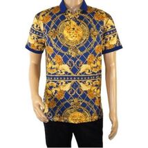Mens PLATINI Sports Polo Shirt With Rhine Stones Lion Medallion DPP8247 Navy image 2