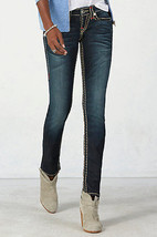 New Womens True Religion Brand Jeans Dark Blue 26 NWT Super T Skinny Flap White  - £280.84 GBP