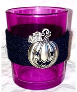 CANDLE HOLDER GLASS VOTIVE  deep PINK   Halloween  BOO PUMPKIN - $237.53 MXN