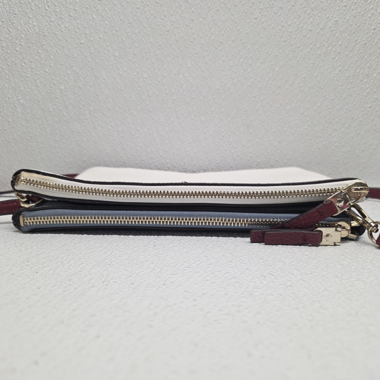 KATE SPADE Polly Double Gusset Medium Leather Crossbody Purse White Blue Item image 9