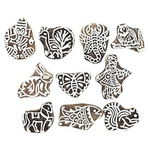 Wooden Printing Block Stamp Pottery Fabric Textile Craft Flower Stamp Set Of 10 - £38.75 GBP