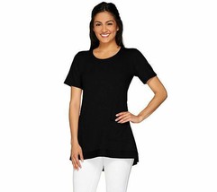 LOGO Lounge by Lori Goldstein Short Sleeve Top with Pocket Detail Black Size XXS - £10.27 GBP