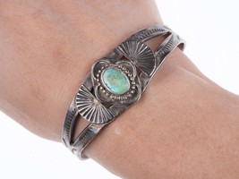 6.5&quot; c1930&#39;s-40&#39;s Navajo stamped silver and turquoise bracelet - $336.60