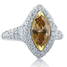 GIA Certificado 2.74CT Marquesita Pardusco Diamante Amarillo Anillo 18k Blanco - £3,963.02 GBP