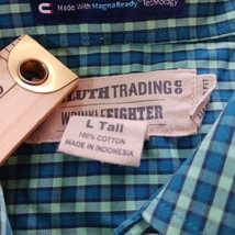 Duluth Trading Co Shirt Men's Green Plaid Cotton Shirt Wrinkle Fighter Sz L Tall image 4