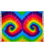 Rainbow Spiral Tie-Dye Sarong, Pareo, Wrap with Fringe - £11.94 GBP