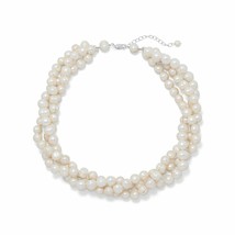 925 Sterling Silver Multi-strand Layered Cultured Freshwater Pearl Neckl... - £133.21 GBP