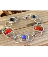 Art Deco antique bracelet 835 silver onyx carnelian blue agate - £125.25 GBP