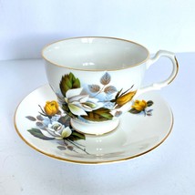 Royal Dover English Yellow White Rose Flower Teacup Saucer Bone China Go... - £15.62 GBP