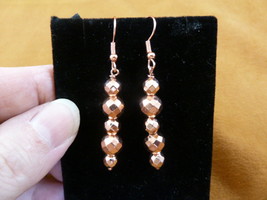 (EE700-11) 5 + 8mm faceted round Copper beaded dangle wire hook earrings fashion - £10.99 GBP