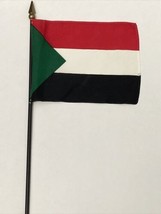 New Republic Of Sudan Mini Desk Flag - Black Wood Stick Gold Top 4” X 6” - £3.91 GBP