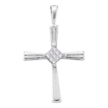14k White Gold Womens Princess Diamond Christian Cross Pendant 1/10 Cttw - £205.62 GBP