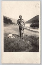 RPPC Living Statue Man As Bronze Tarzan c1920s Real Photo Postcard B34 - $79.95