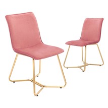 18Inch Upholstered Dining Chair With Polished Gold Metal Frame, Set Of 2, Pink 2 - £208.36 GBP