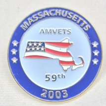 AMVETS Massachusetts State Shape Pin Gold Tone Enamel USA Veteran 2003 - $12.95