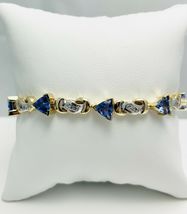 5.20 CT Trillion Cut  Simulated Tanzanite Bracelet Gold Plated 925 Silver - £129.61 GBP