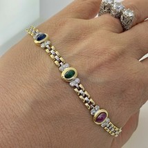 14k Bicolore Placcato Oro 7Ct Taglio Ovale Finto Multi-Gemstone Tennis B... - $374.23 CAD