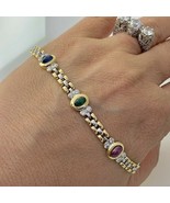 14k Bicolore Placcato Oro 7Ct Taglio Ovale Finto Multi-Gemstone Tennis B... - $370.84 CAD