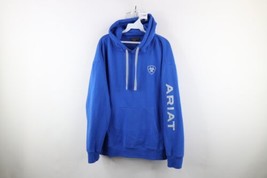 Ariat Mens Size XL Faded Spell Out Big Logo Hoodie Sweatshirt Royal Blue - £54.45 GBP