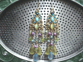 NEW Mixit Dangle Earrings Pierced Crystal Stones and Filigree 2 1/2 Inches Long - £9.97 GBP