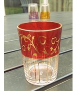 Vintage SND Ruby Red Juice / Tea Tumbler, Gold Filigree, 3.25&quot; Tall, Min... - £7.78 GBP